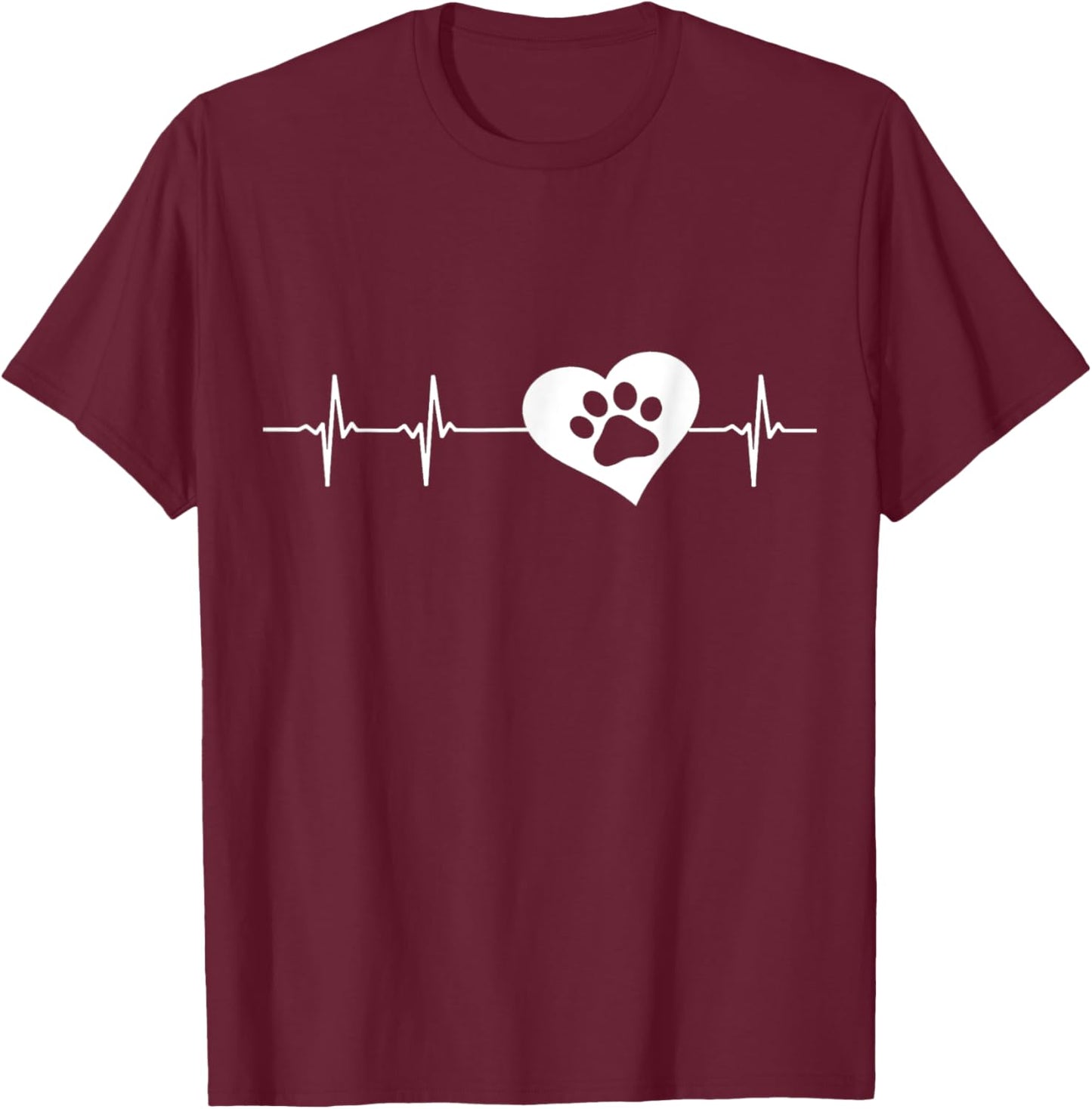 Dog Animal Pet Rescue Heart Beat Paw Print Shirt Men Women Girls Kids T-Shirt - T-Shirt | Maroon