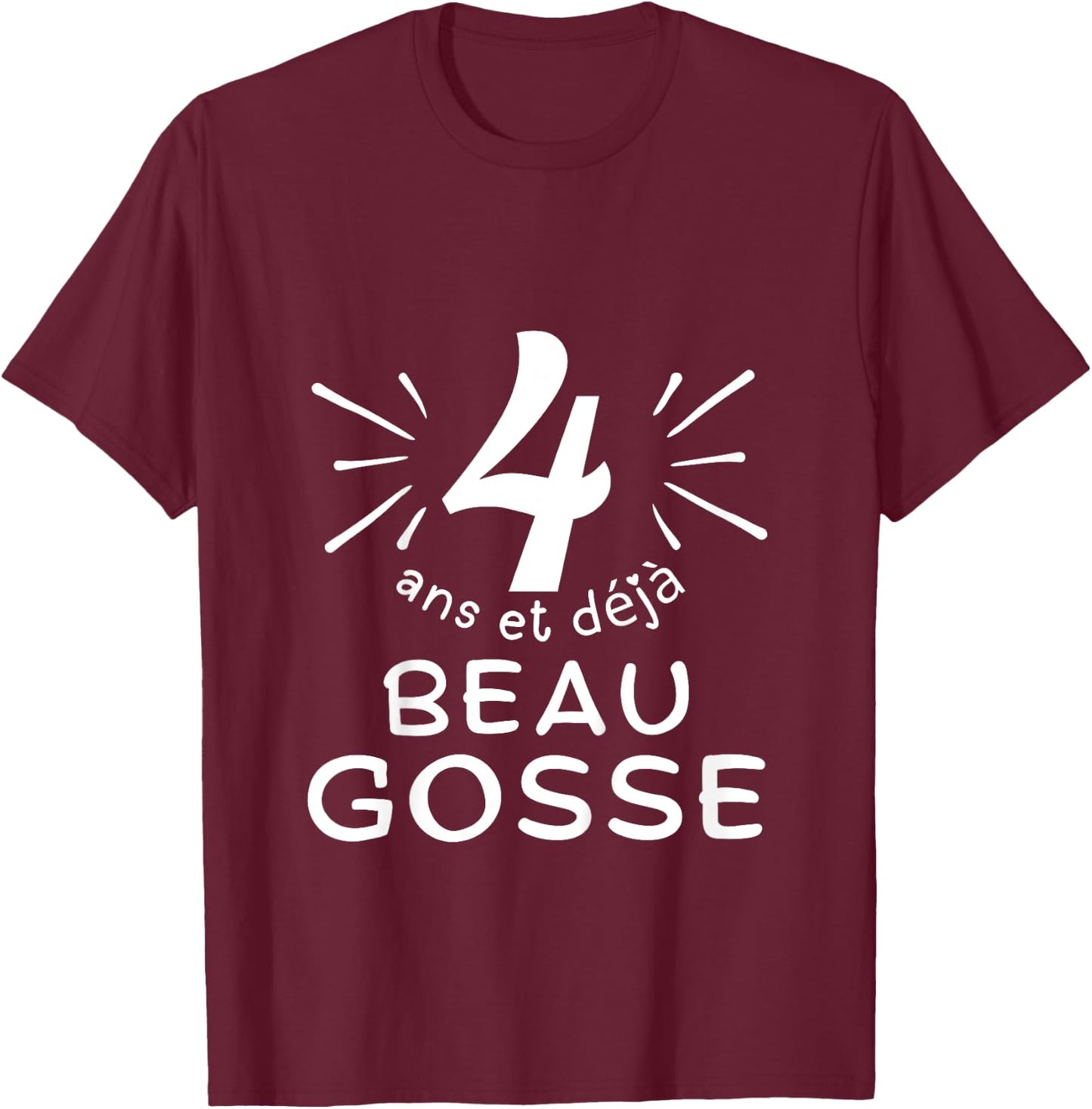 Child 4 years old and already handsome kid. phrase humor for gift boy , Black, 2 T-Shirt - T-Shirt | Maroon