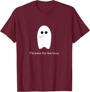 Hilarious Halloween Ghost with Martini I'm Here for the Boos T-Shirt - T-Shirt | Maroon