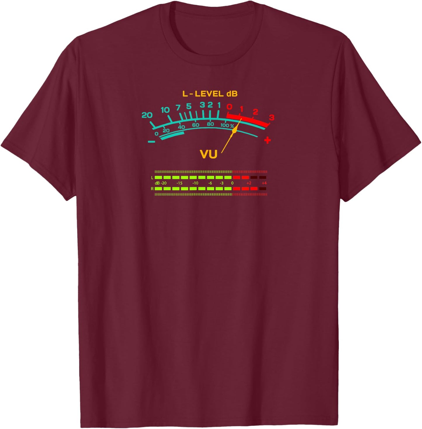 Retro VU Meter Vintage Hi-Fi Audio Stereo Music Sound T-Shirt - T-Shirt | Maroon