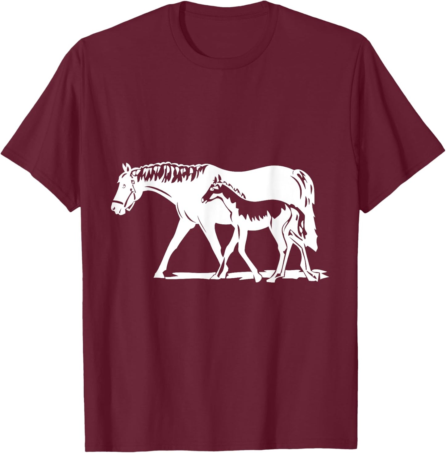 Horse Mom With Baby Mare And Foal T-Shirt - T-Shirt | Maroon
