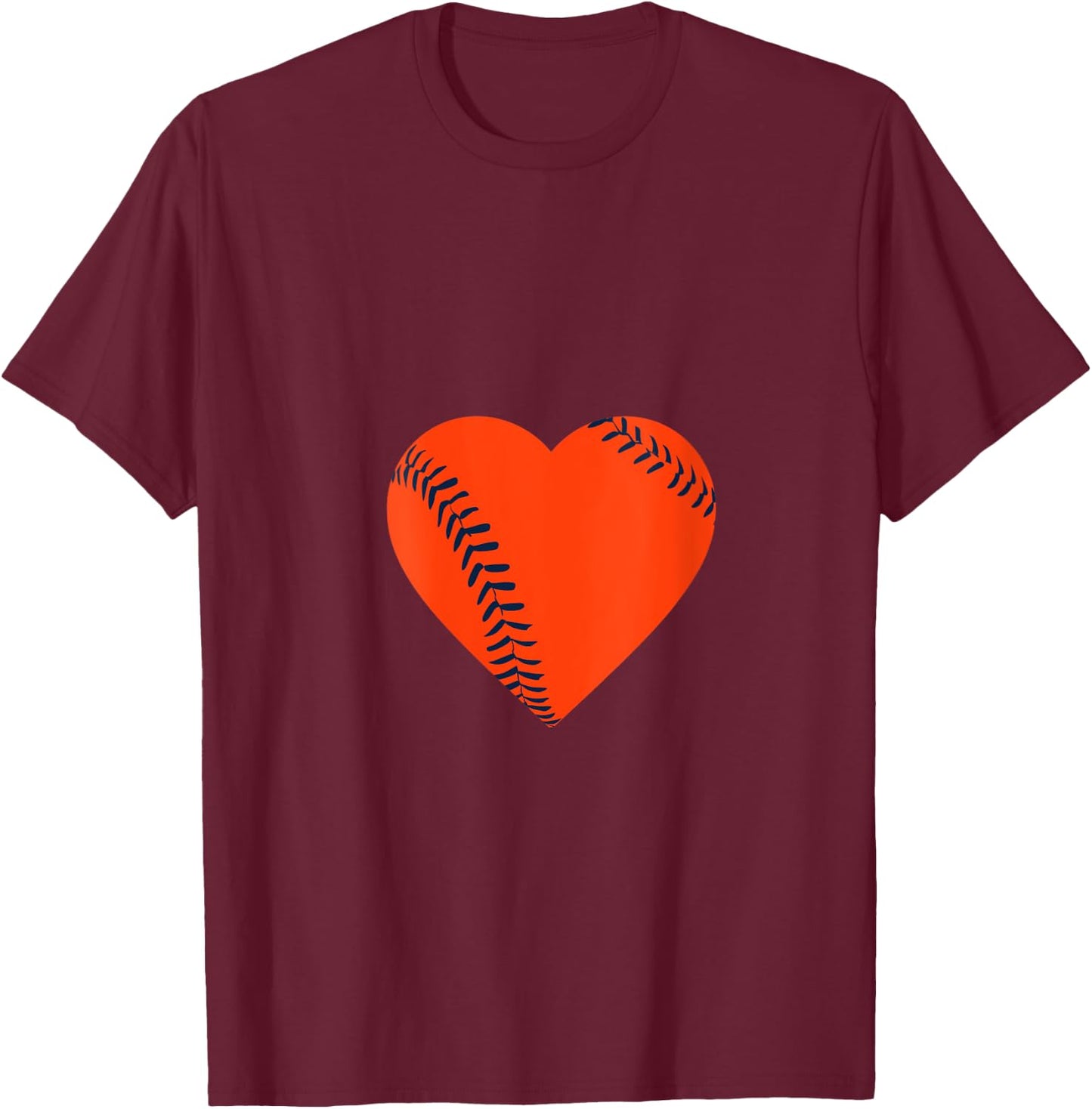 Orange Navy Blue Baseball Heart V-Neck T-Shirt - T-Shirt | Maroon