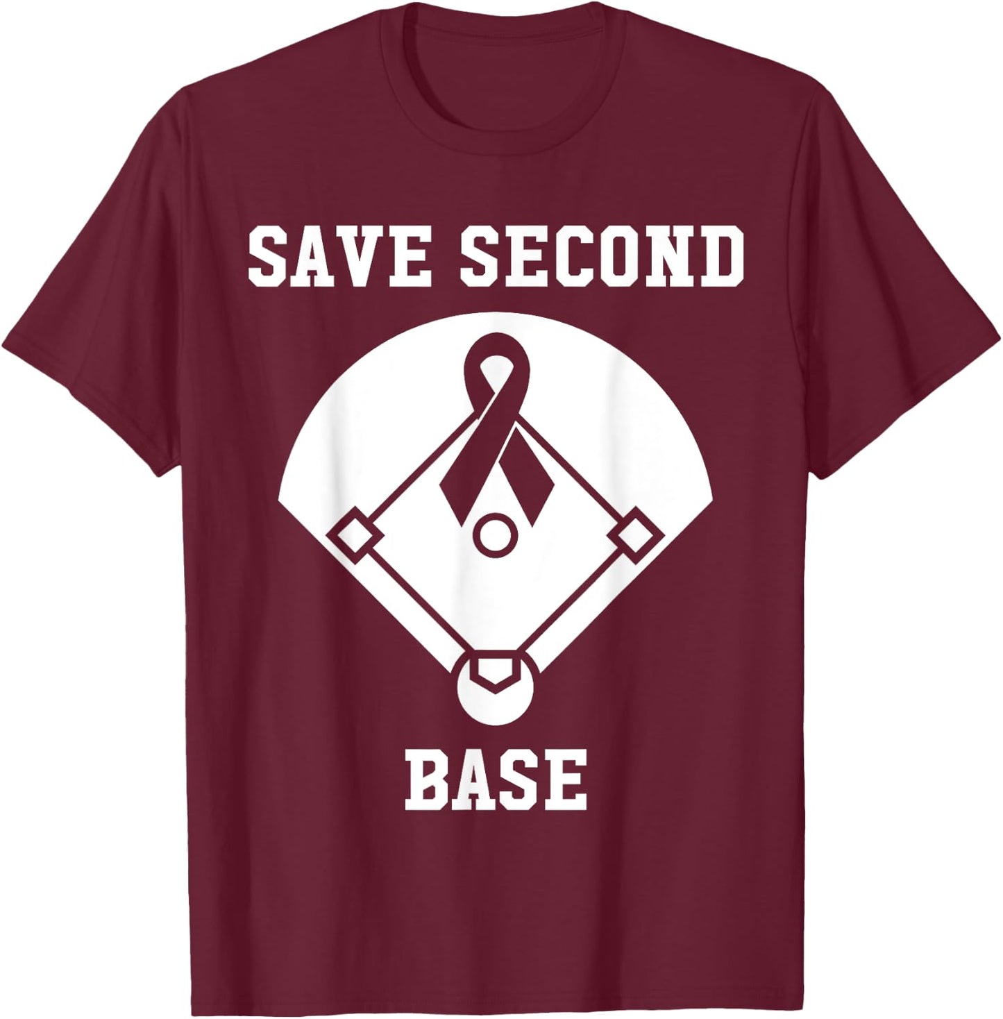 Breast Cancer Awareness - Save 2nd Base Pink Ribbon T-Shirt - T-Shirt | Maroon