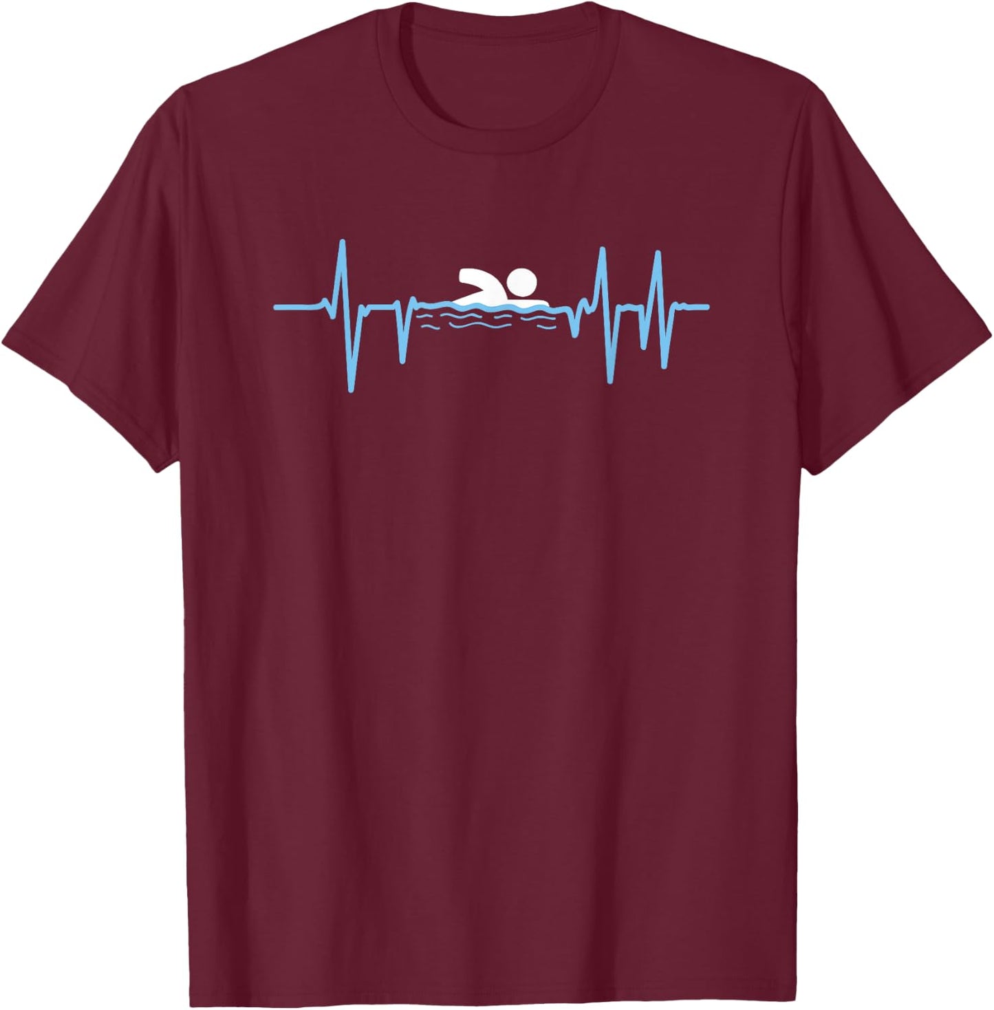 Sports Swimmer Heart Line Funny Swimming T-Shirt - T-Shirt | Maroon