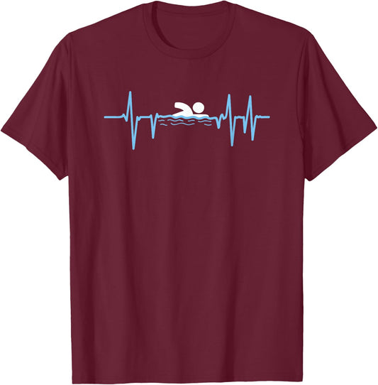Sports Swimmer Heart Line Funny Swimming T-Shirt - T-Shirt | Maroon