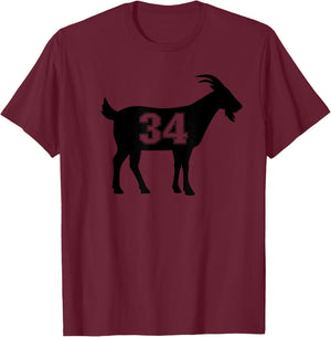 Goat 34 G.O.A.T. Number Thirty Four Goat T-Shirt - T-Shirt | Maroon