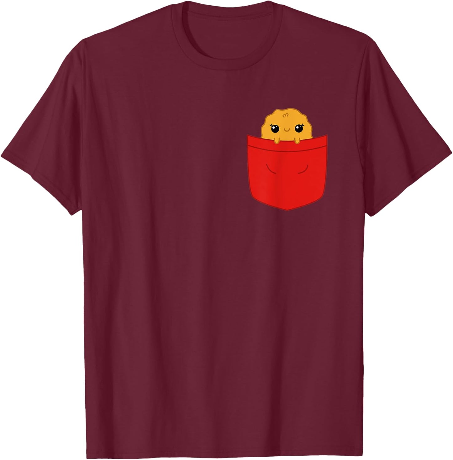 Cute Chicken Nugget in a Red Pocket with Big Eyes T-Shirt - T-Shirt | Maroon
