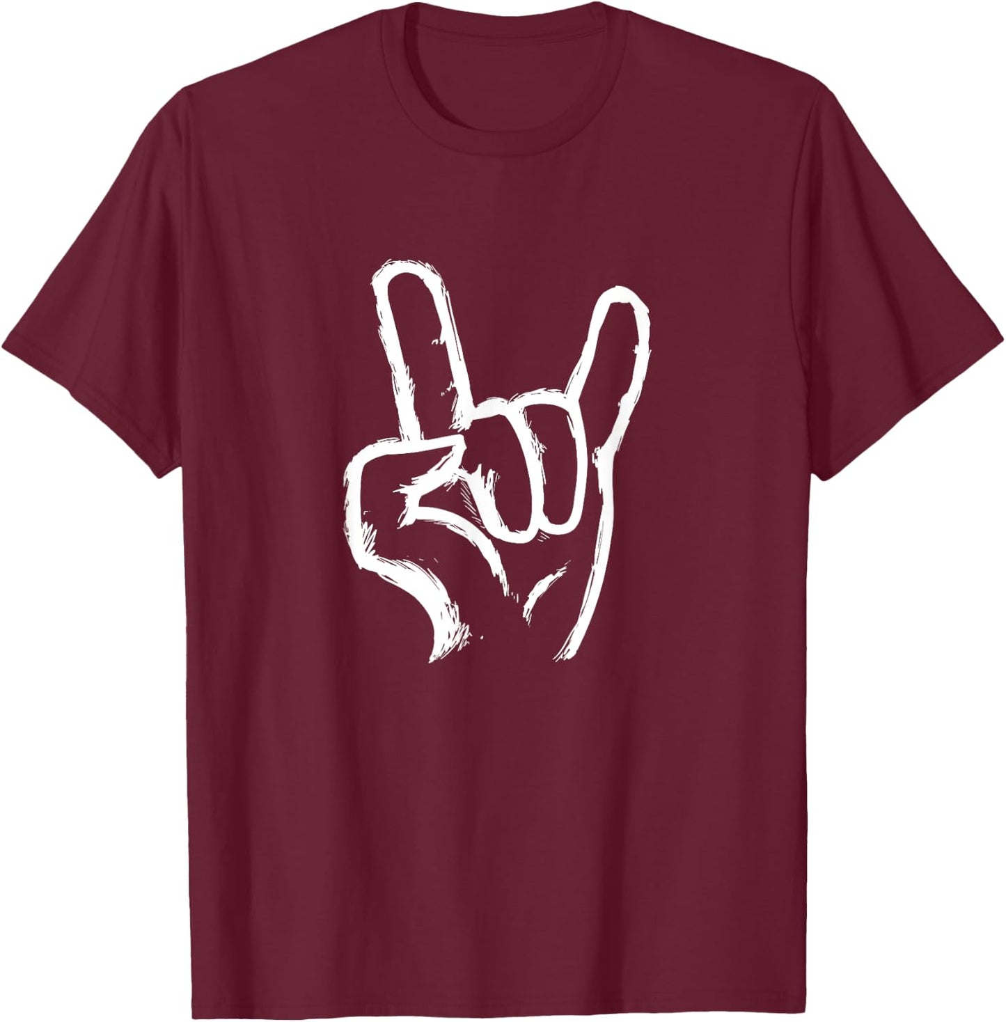 Rock On Hand Sign Symbol Gesture Rock Lover Gift Men Women T-Shirt - T-Shirt | Maroon