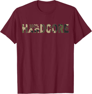 100% Hardcore Camouflage Design for Festivals , Black, S T-Shirt - T-Shirt | Maroon