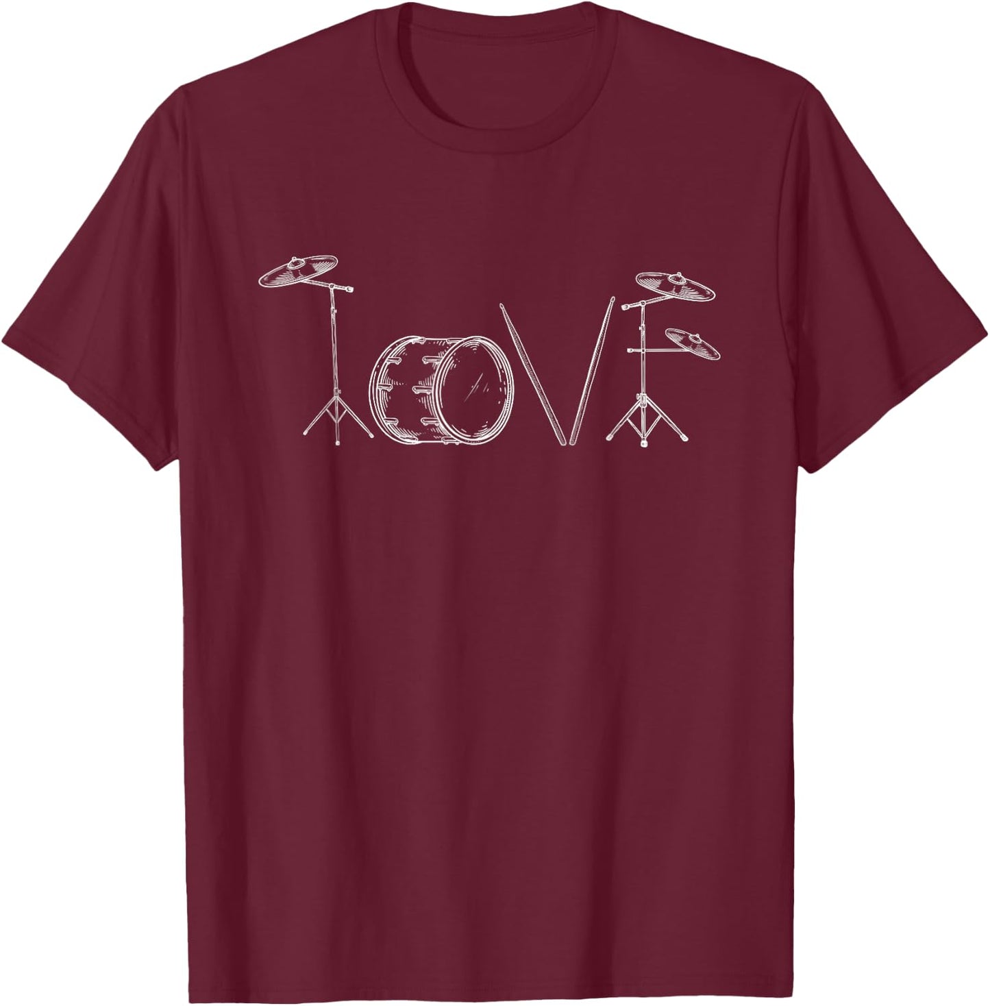 Love Drums Happy Valentine's Day Drummer Music Lover T-Shirt - T-Shirt | Maroon
