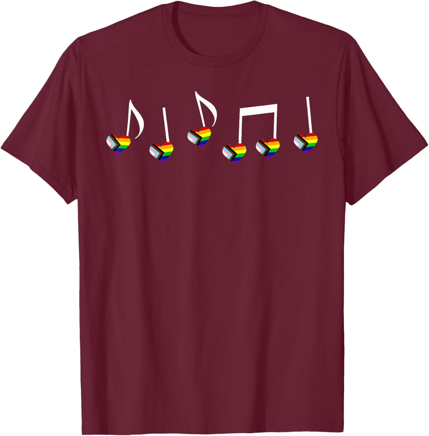 LGBT Gay Pride Rainbow Pride Flag Heart Music Notes Musician T-Shirt - T-Shirt | Maroon