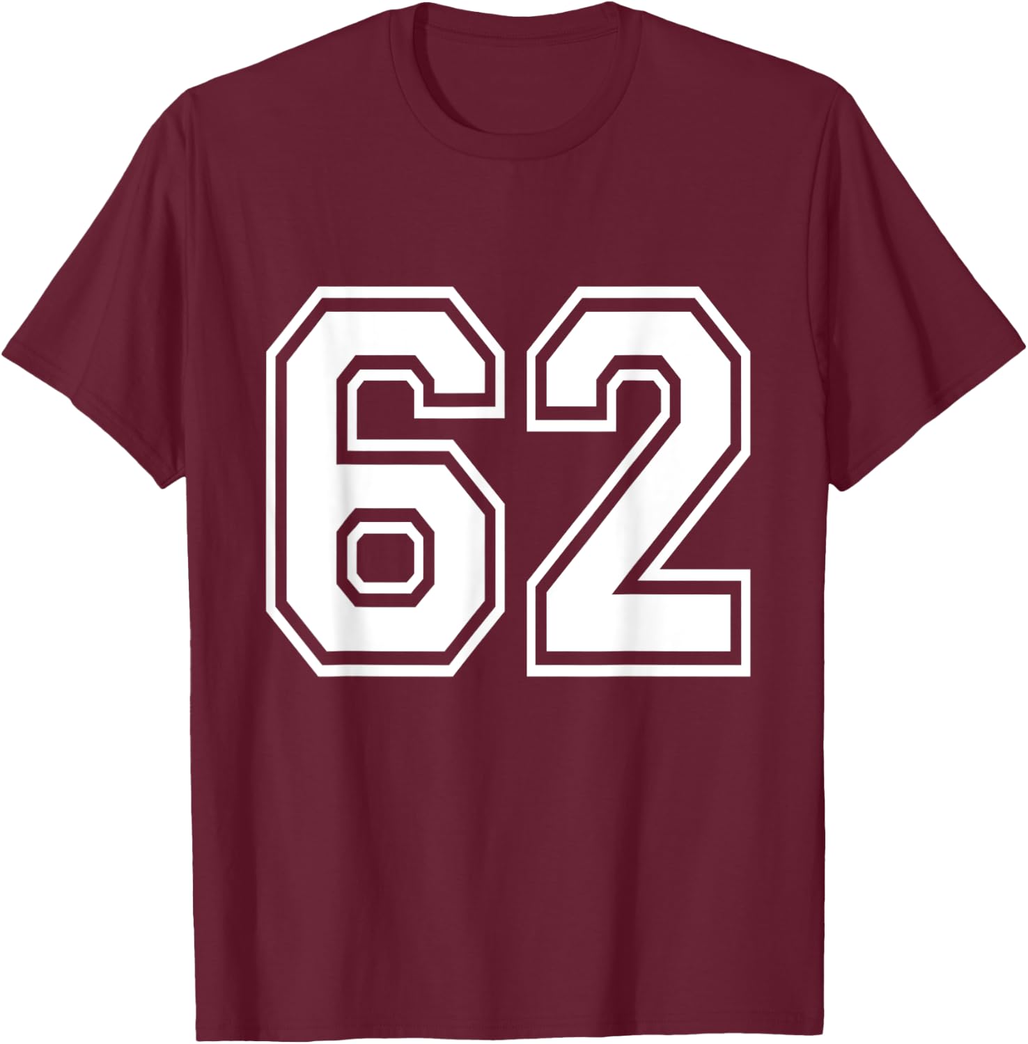 Number 62 Varsity Sports Team Jersey 62nd Birthday 62 Years T-Shirt - T-Shirt | Maroon