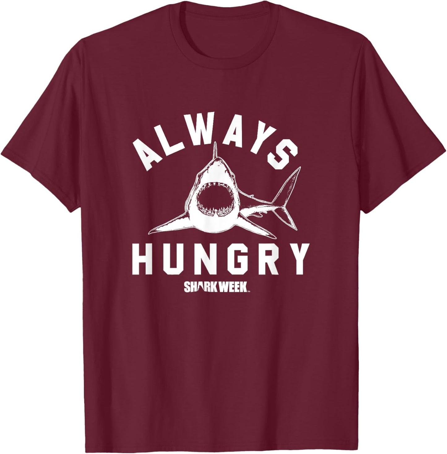 Shark Week Always Hungry Vintage Great White Bold Logo T-Shirt - T-Shirt | Maroon