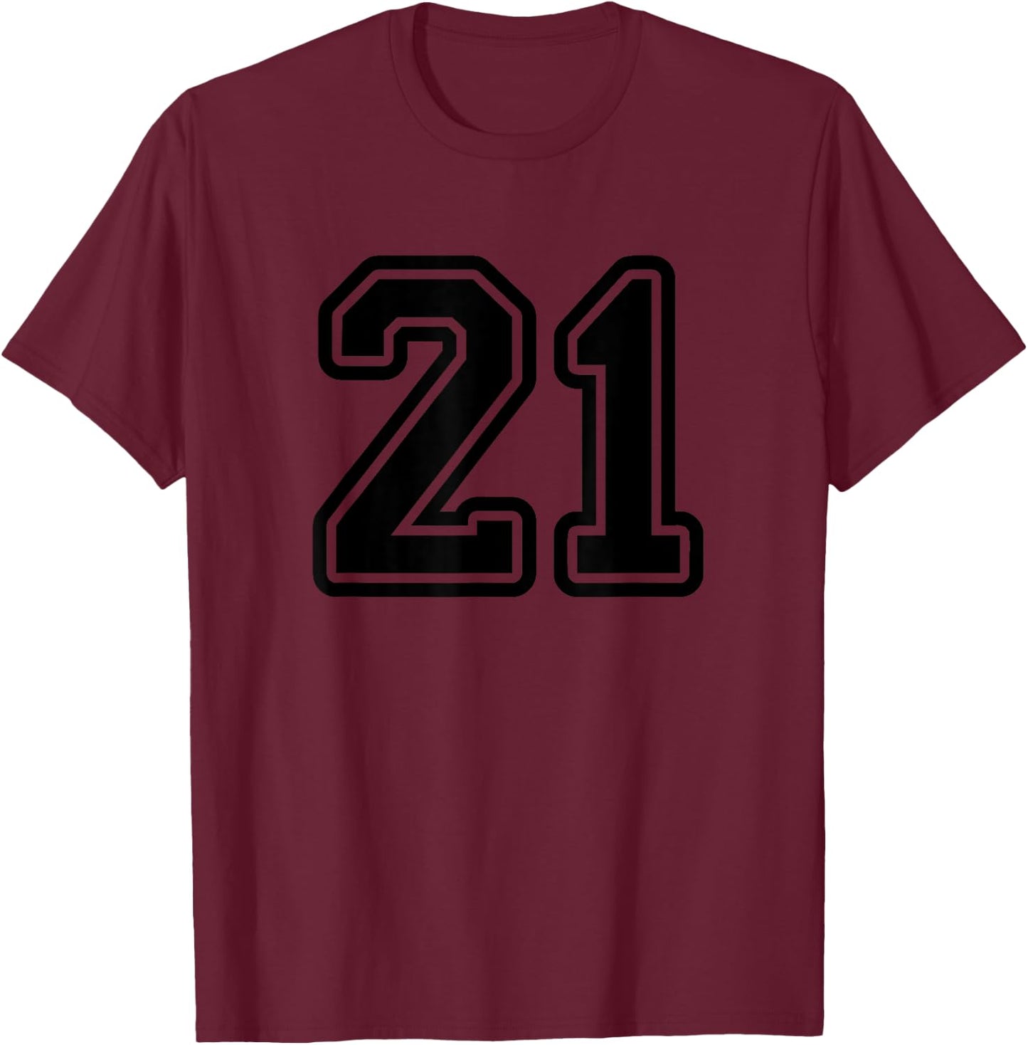 Number #21 Black Sport Varsity Number 21 T-Shirt - T-Shirt | Maroon