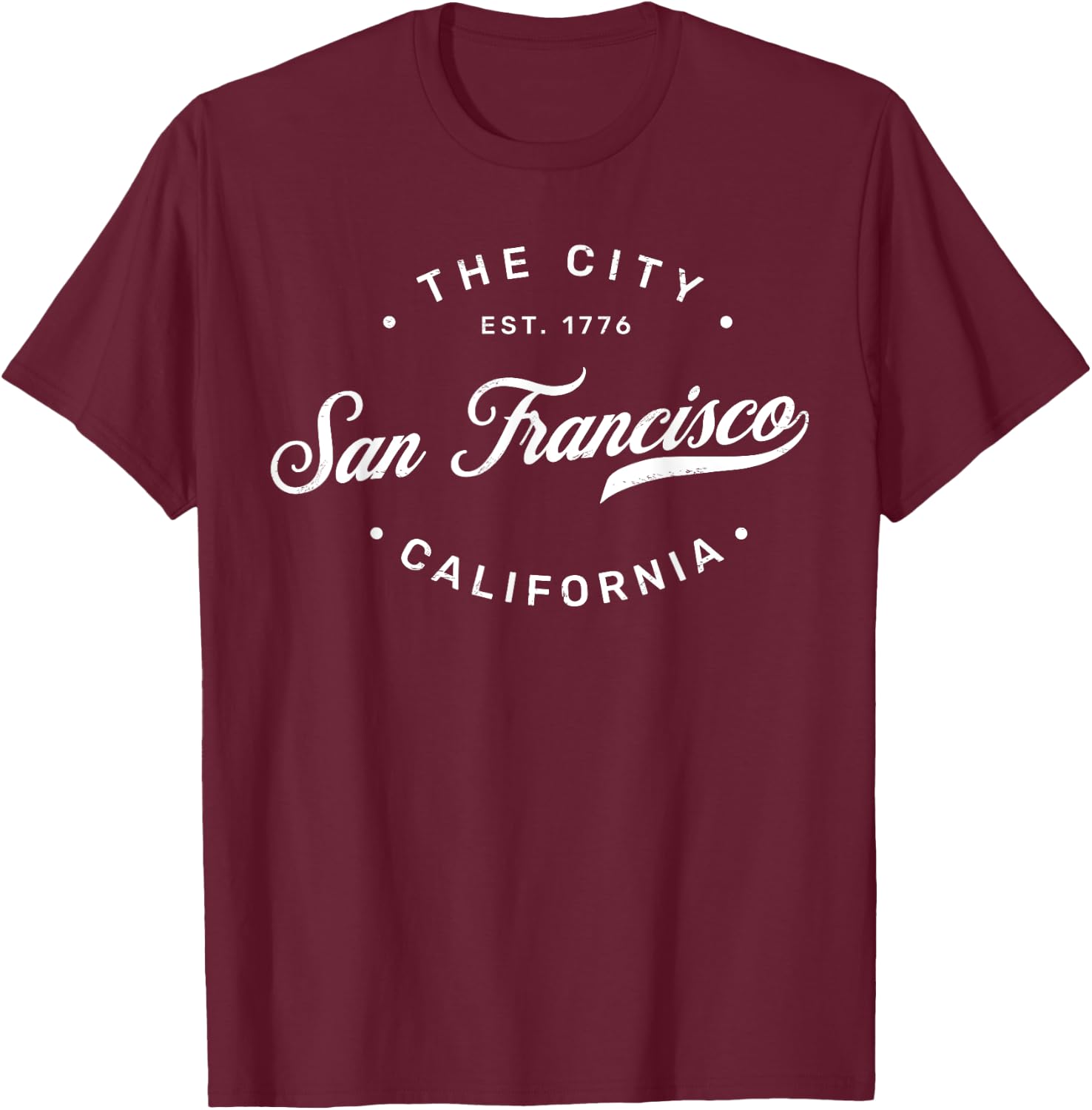 Classic Retro Vintage Distressed San Francisco California SF T-Shirt - T-Shirt | Maroon