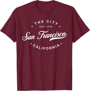 Classic Retro Vintage Distressed San Francisco California SF T-Shirt - T-Shirt | Maroon