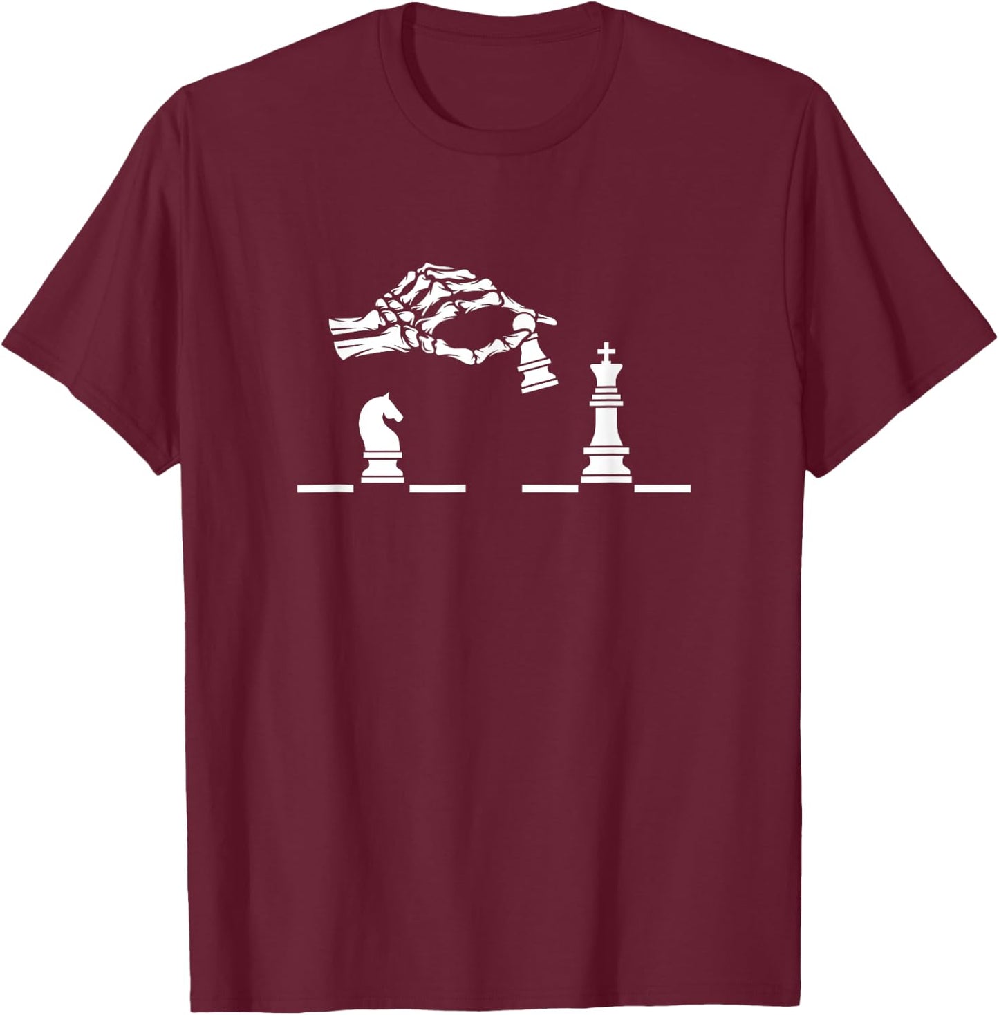 Skeleton Hands Playing Chess - Graphic Design T-Shirt - T-Shirt | Maroon