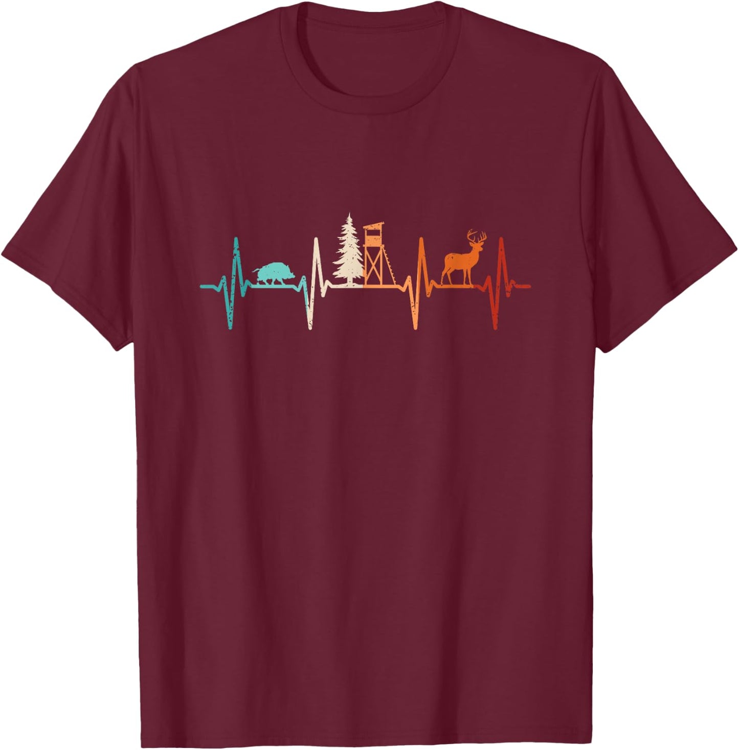 Jagd Herzschlag Schwarzwild Rotwild Jäger T-Shirt - T-Shirt | Maroon
