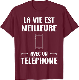 Portable Humor Life Is Better with a Phone , Black, S T-Shirt - T-Shirt | Maroon