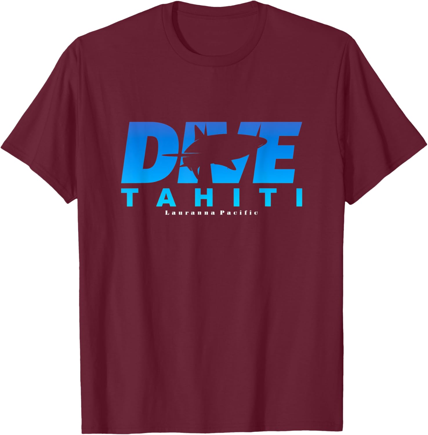 Dive Tahiti with Shark, Scuba Diving at Tahiti T-Shirt - T-Shirt | Maroon