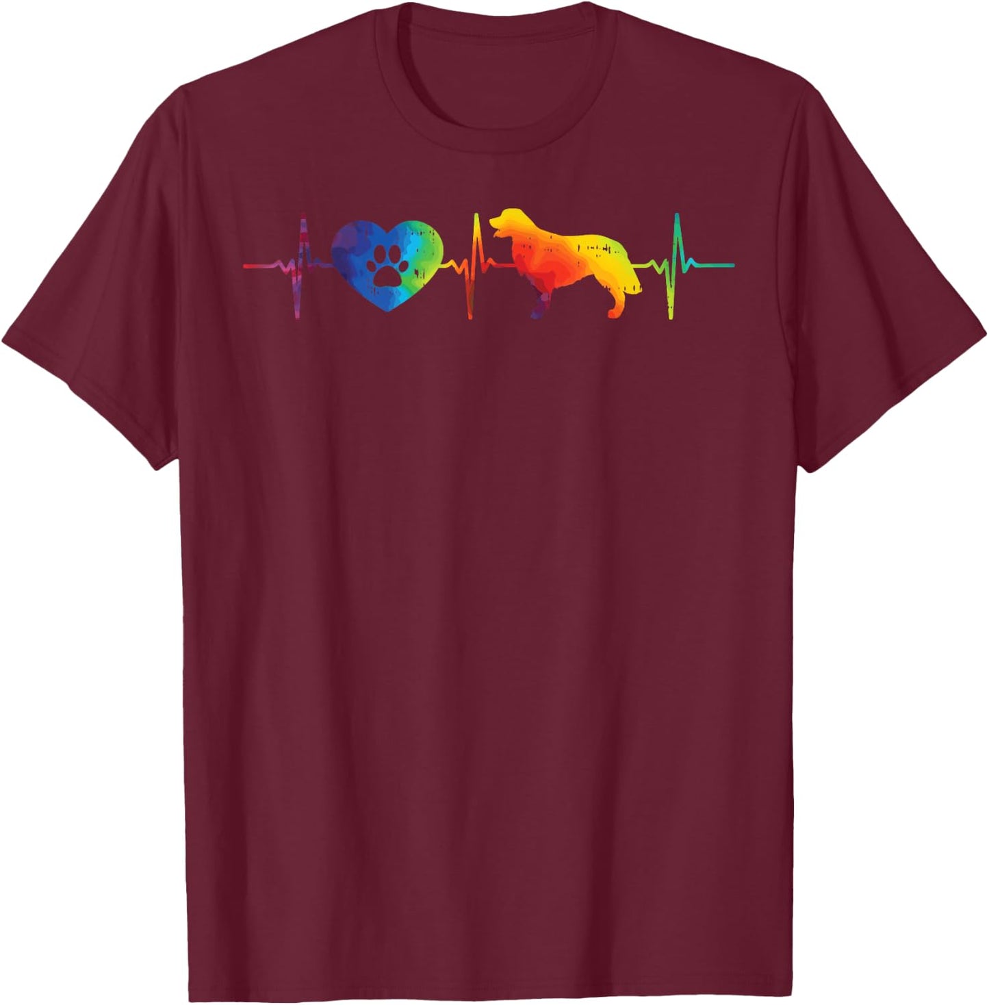 Heartbeat Paw Golden Retriever Tie Dye Hippie Dog Lover Gift T-Shirt - T-Shirt | Maroon
