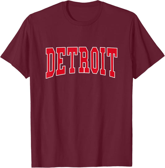 Graphic Apparel Co. - DETROIT - Hometown Pride - Throwback Design - Classic Black -Adults T-Shirt - T-Shirt | Maroon