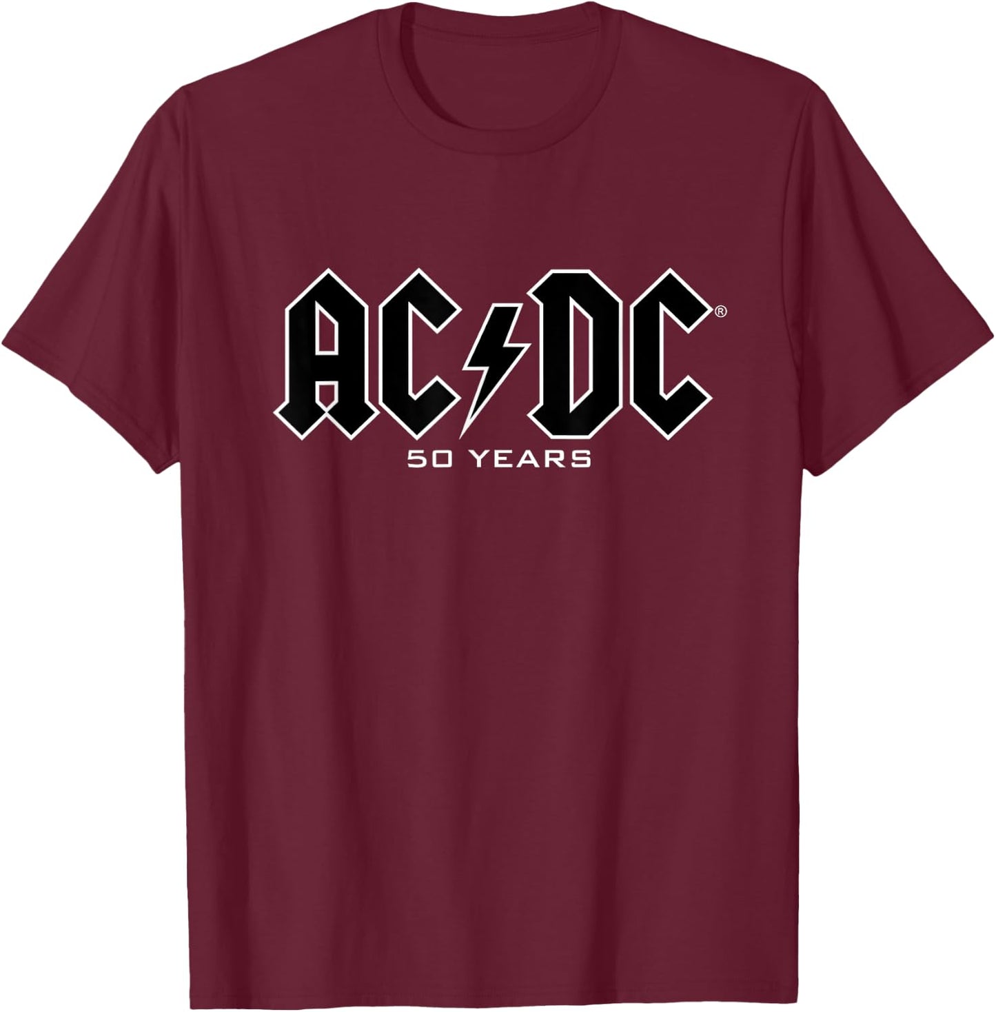 AC/DC - History of logos 50 years , Black, S T-Shirt - T-Shirt | Maroon