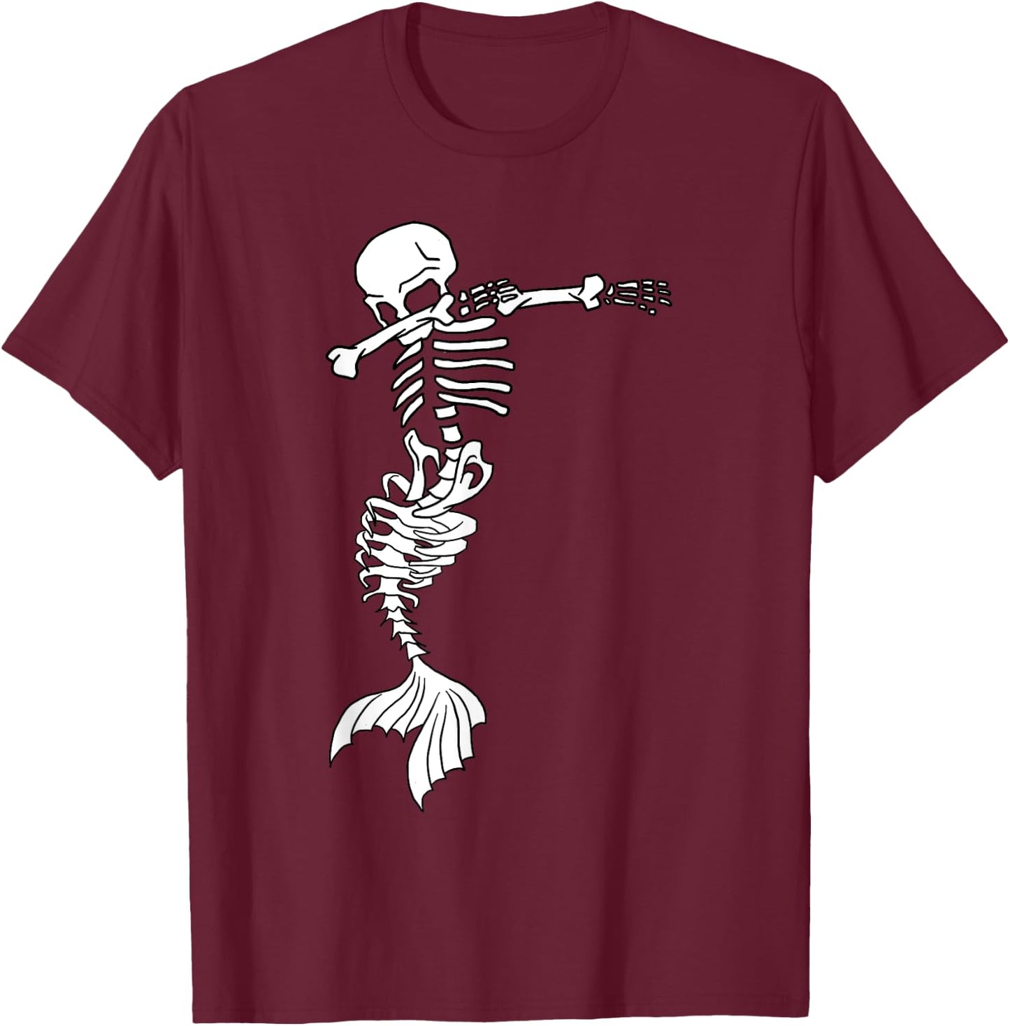 Dabbing Mermaid Skeleton Halloween Creepy Dab Spooky T-Shirt - T-Shirt | Maroon