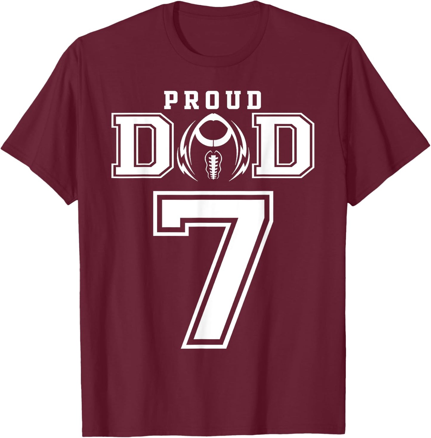 Custom Proud Football Dad Number 7 Personalized T-Shirt - T-Shirt | Maroon