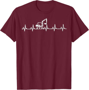 Excavator Heartbeat Driver Excavator Gift , Black, S T-Shirt - T-Shirt | Maroon