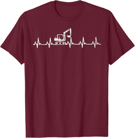 Excavator Heartbeat Driver Excavator Gift , Black, S T-Shirt - T-Shirt | Maroon