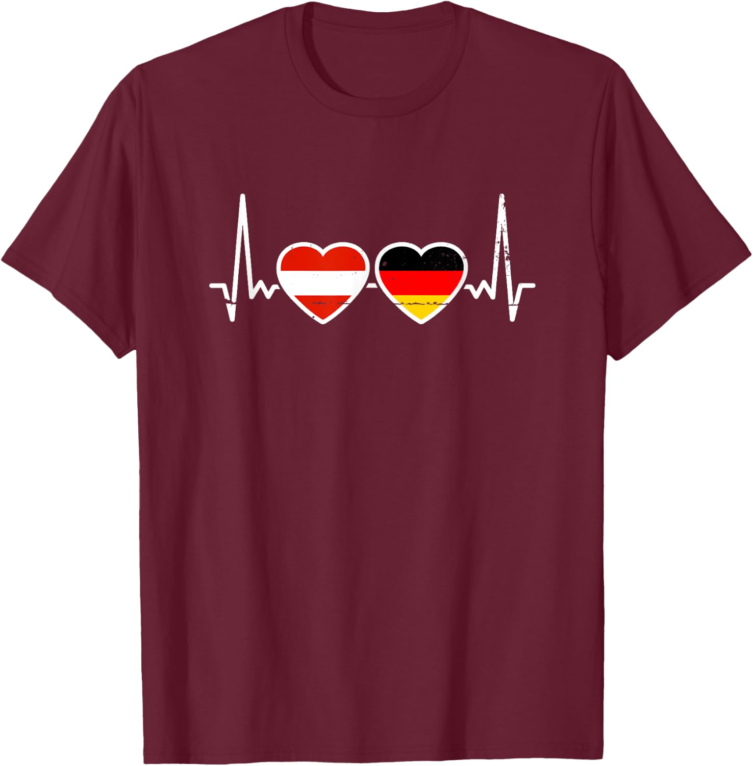 Österreich Deutschland Herzschlag Flagge Österreicher T-Shirt - T-Shirt | Maroon