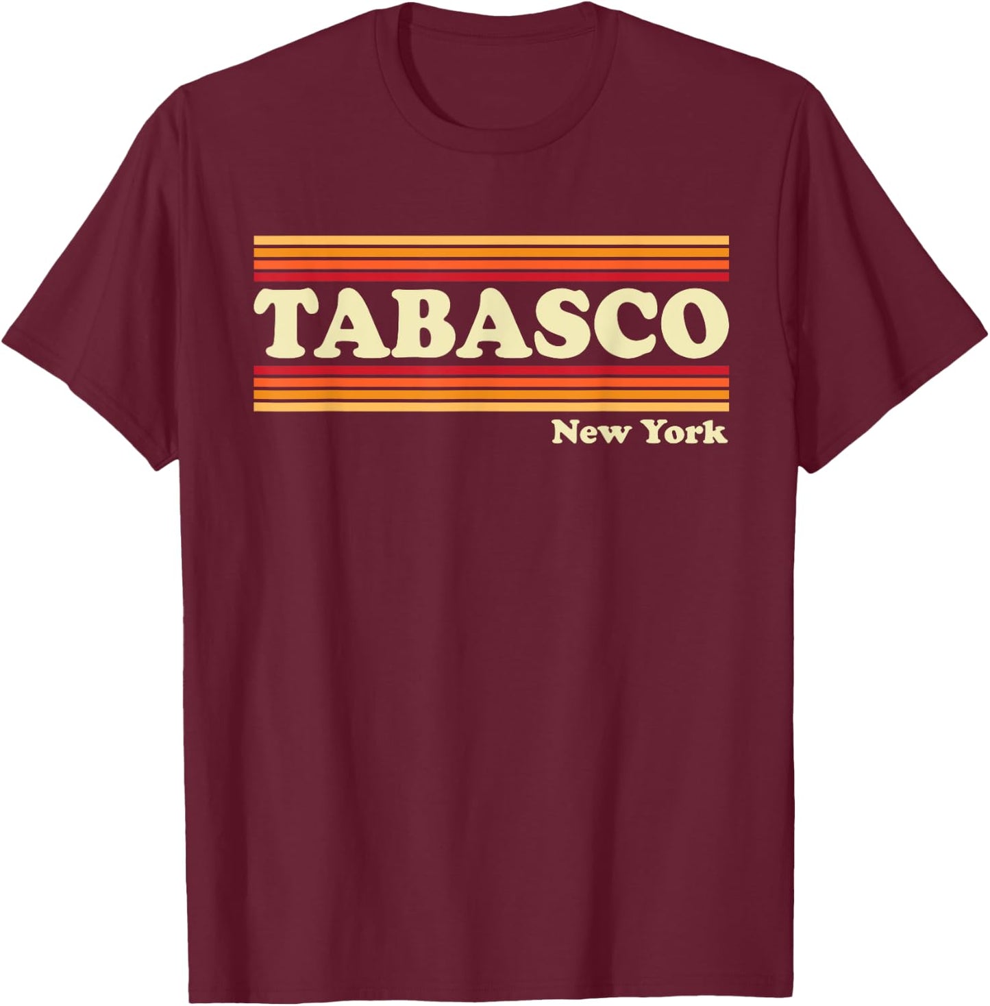 Vintage 1980s Graphic Style Tabasco, New York T-Shirt - T-Shirt | Maroon