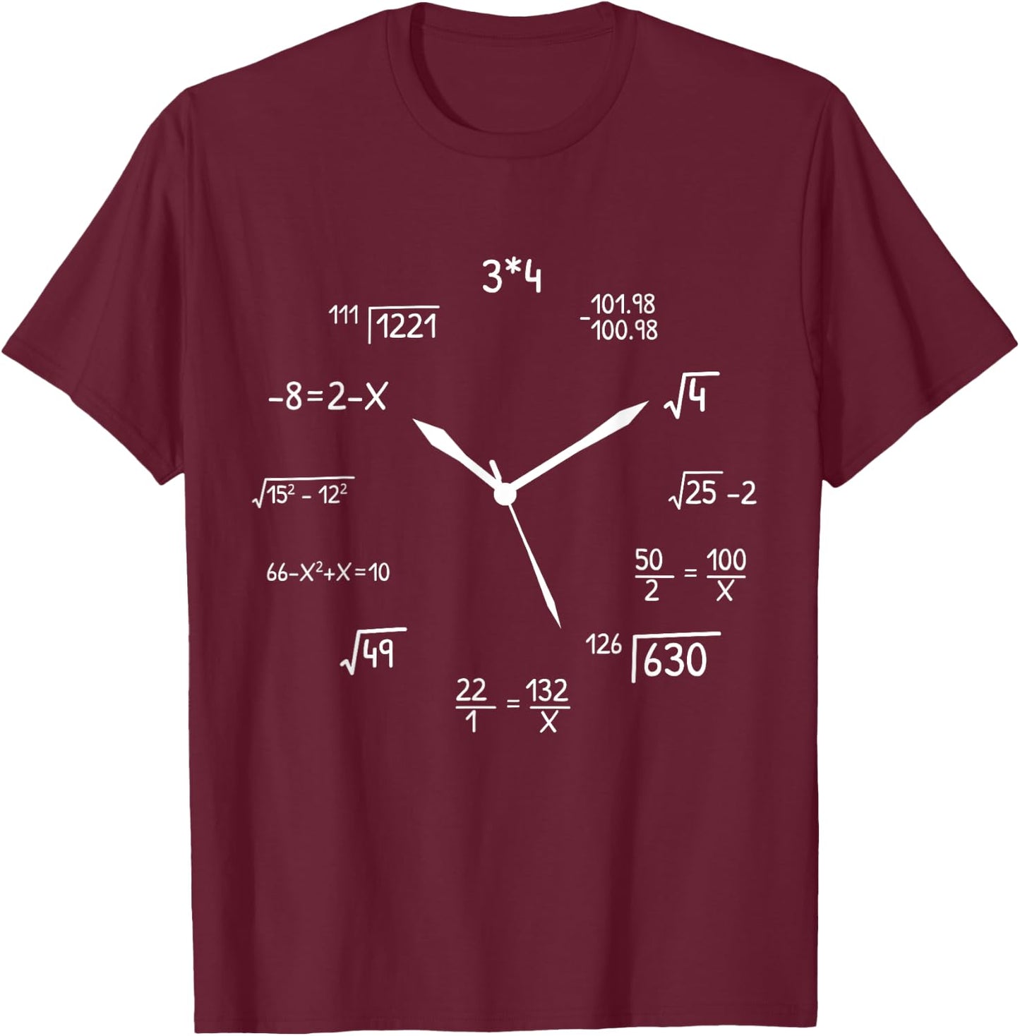 Novelty Math Clock with Math Equations T-Shirt - T-Shirt | Maroon