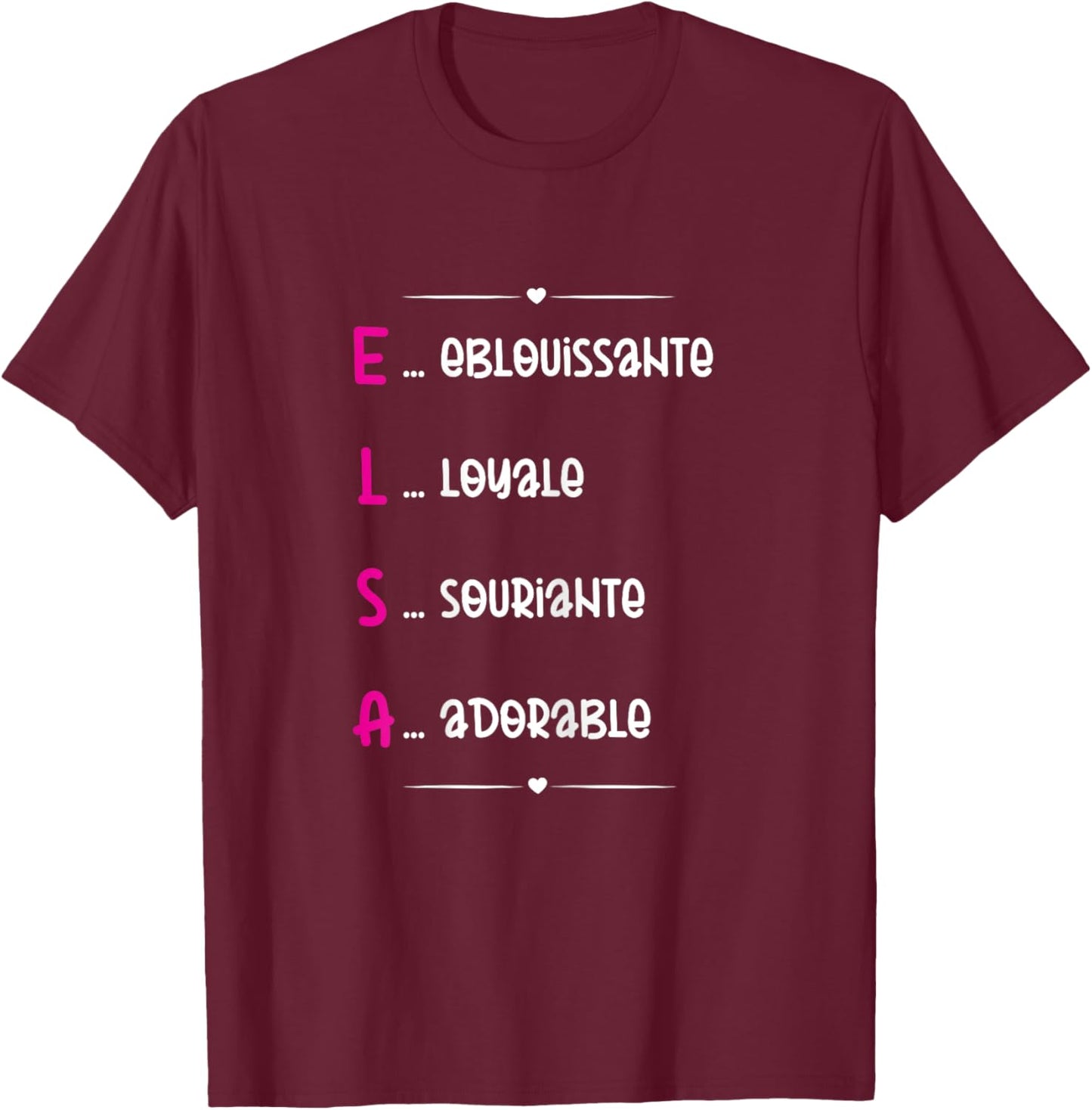 Elsa Prenom Personnalisé Femme Cadeau Prenom Elsa Girls' , Black, Female X-Small T-Shirt - T-Shirt | Maroon