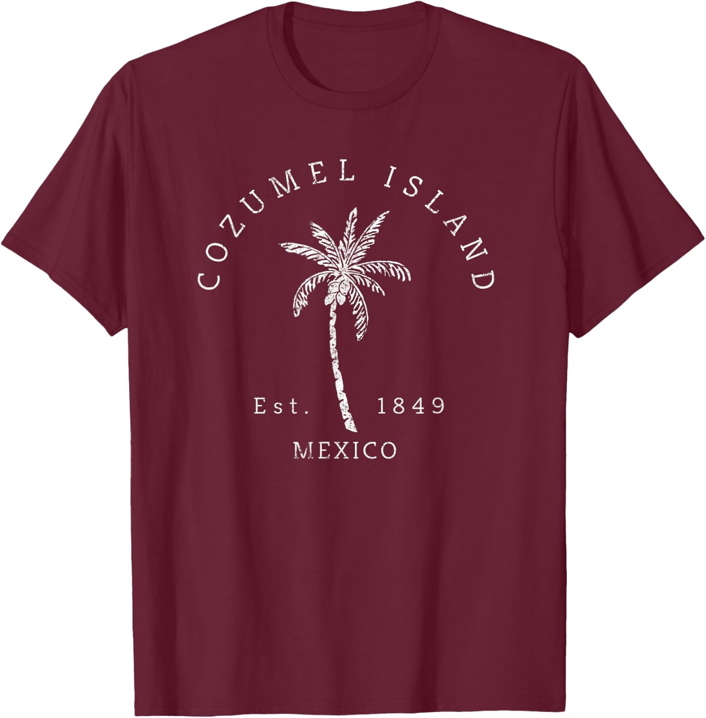 Retro Cool Cozumel Island Distressed Palm Tree Novelty T-Shirt - T-Shirt | Maroon
