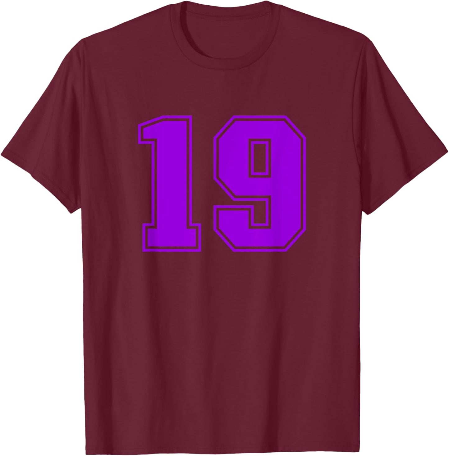 Number #19 Purple Sports Fan Jersey Number T-Shirt - T-Shirt | Maroon