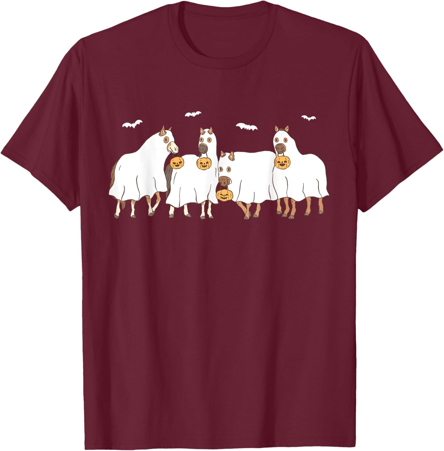 Horse Ghost Funny Lazy Halloween Costume Farmhouse T-Shirt - T-Shirt | Maroon