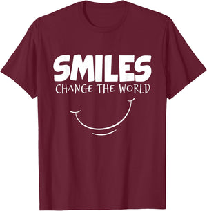 Smile Smiles Change The World Teacher Happy T-Shirt - T-Shirt | Maroon