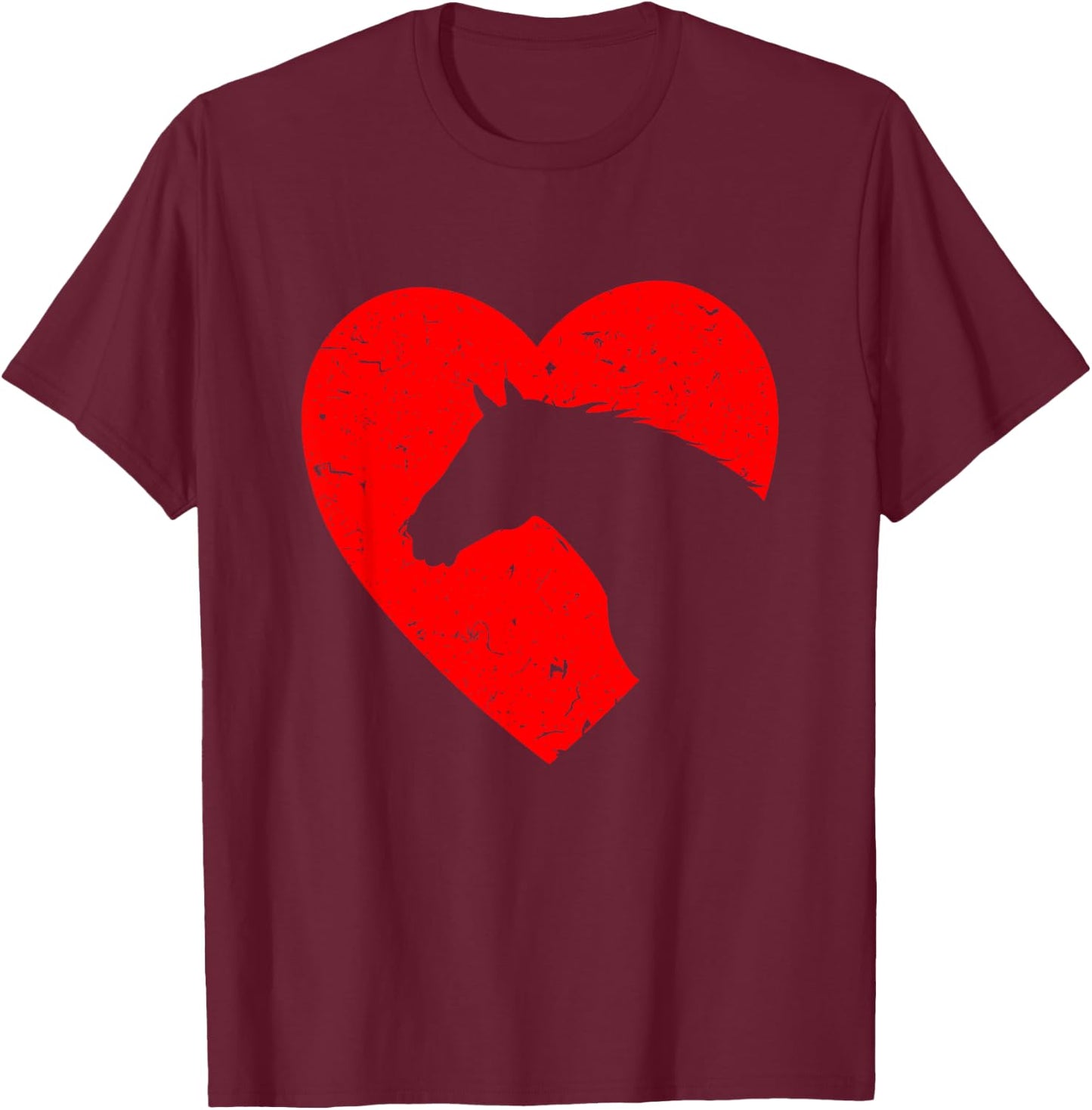 Horse Heart Silhouette For Cowgirl Equestrian Graphic Print T-Shirt - T-Shirt | Maroon