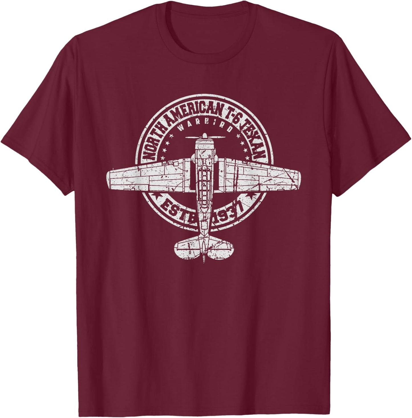 North American T-6 Texan Warbird Vintage Aircraft T-Shirt - T-Shirt | Maroon