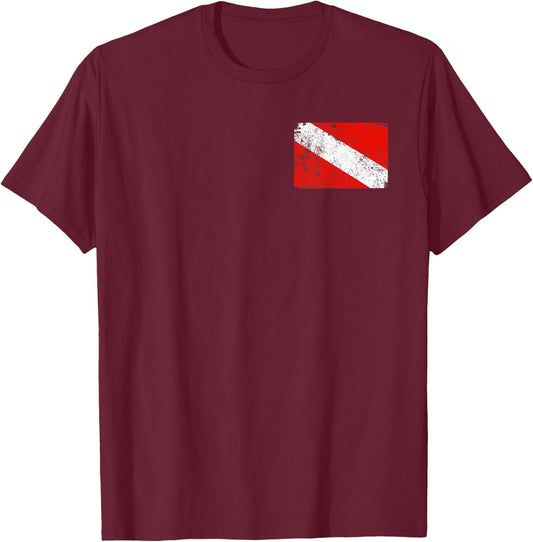 Diver Flag Shirt Vintage Worn Scuba Diving T-Shirt - T-Shirt | Maroon