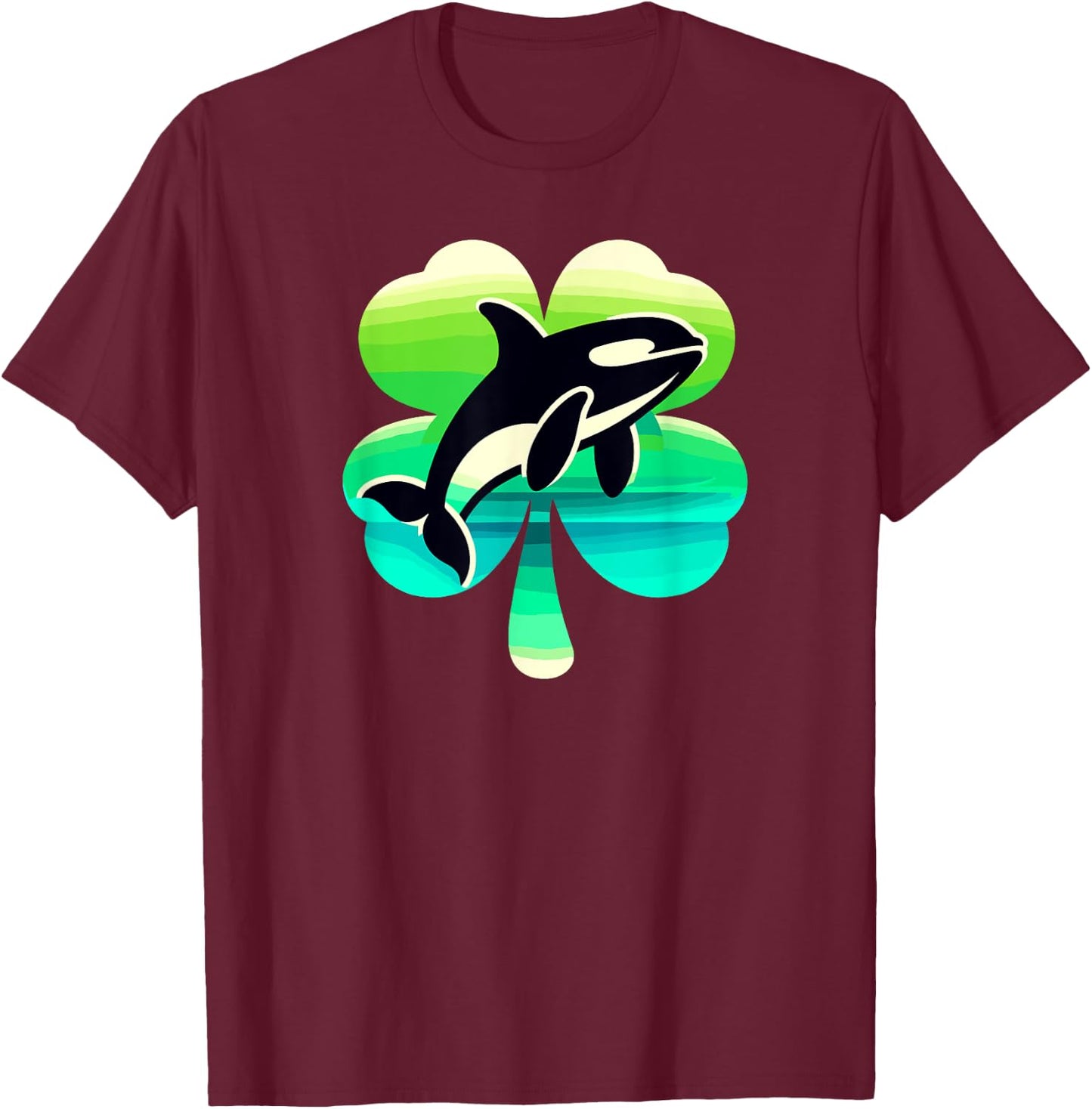 Cute Irish Orca Shamrock St Patrick's Day Green Killer Whale T-Shirt - T-Shirt | Maroon