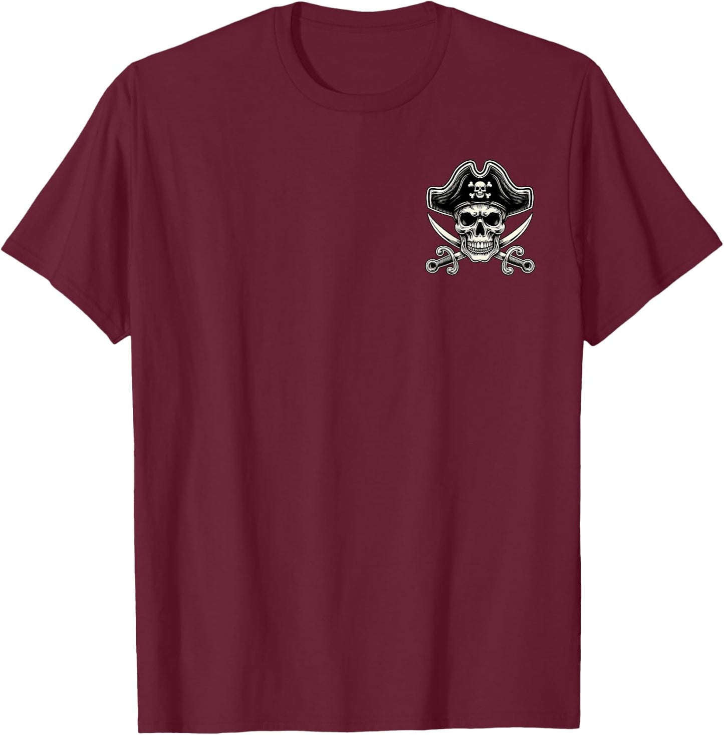 Pirate Skull Crossed Swords Bold Nautical Minimalist T-Shirt - T-Shirt | Maroon