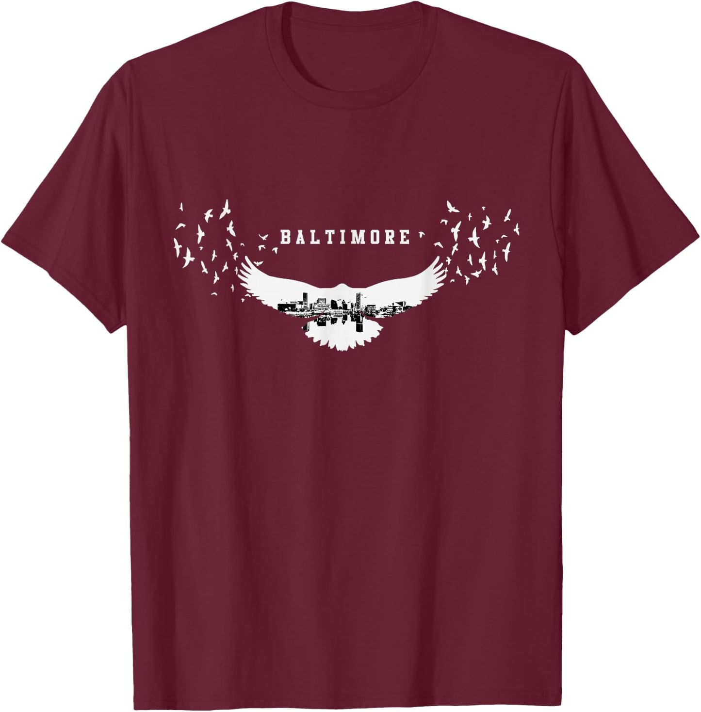 Baltimore City Skyline Inside Raven Silhouette T-Shirt - T-Shirt | Maroon