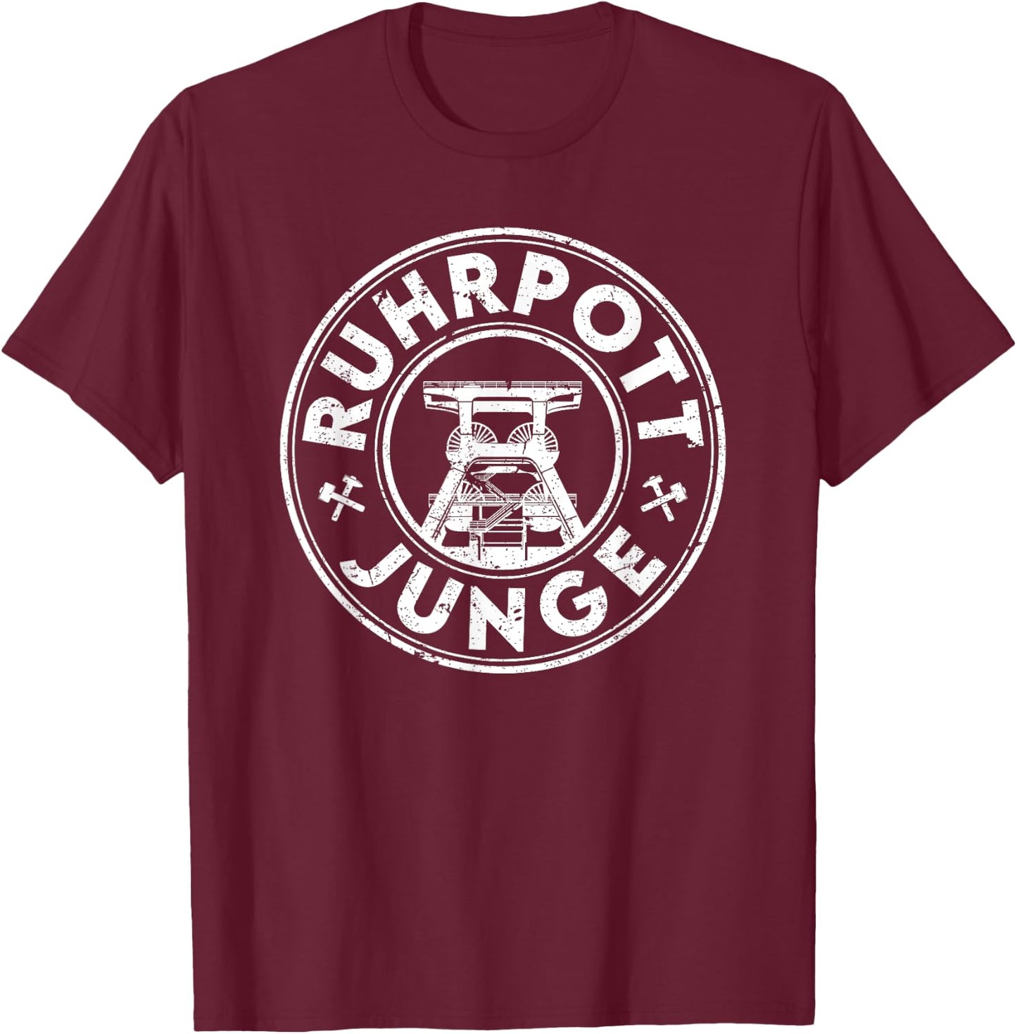 Ruhrpott Junge Heimat Liebe Bergbau Zeche Glück Auf , black T-Shirt - T-Shirt | Maroon