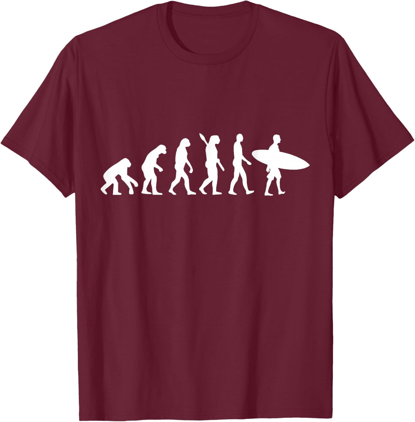Surfer Evolution Surfboard Surfing Fun Development Retro T-Shirt - T-Shirt | Maroon