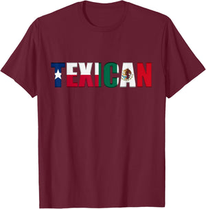 Texican Flag Texas and Mexico Flag Letters T-Shirt - T-Shirt | Maroon
