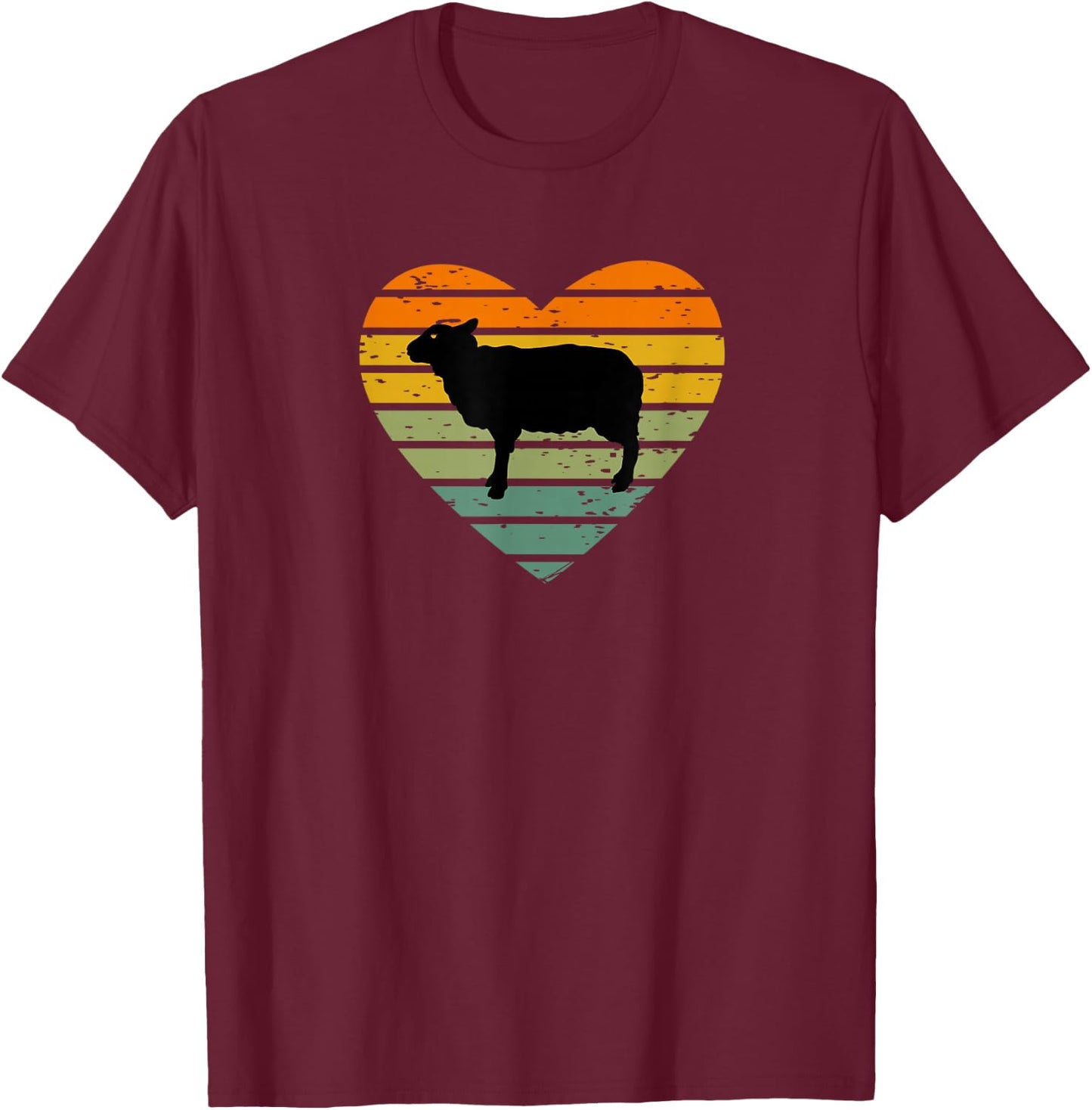 Ich Liebe Schafe Retro Herz Bauernhof Schäfer Lamm Schäfchen T-Shirt - T-Shirt | Maroon
