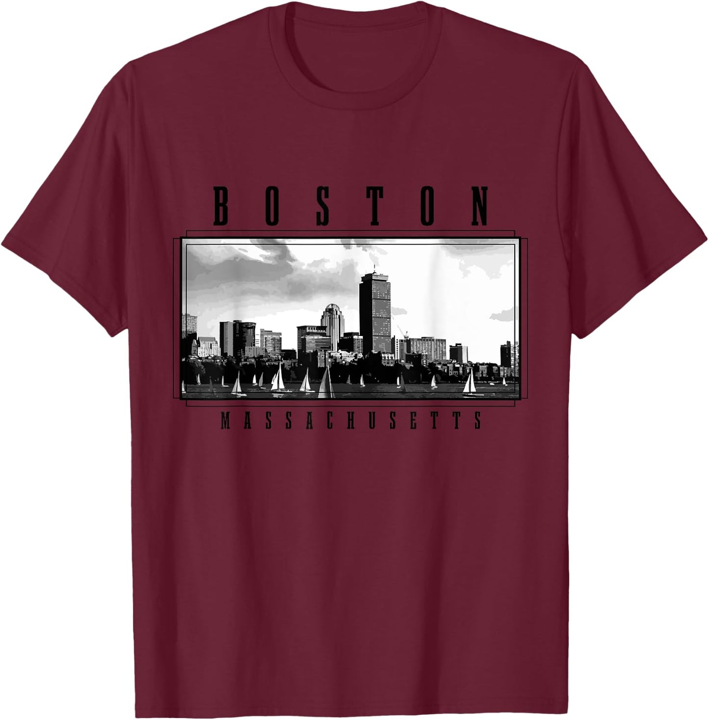 Boston Vintage Skyline Massachusetts USA America Souvenir T-Shirt - T-Shirt | Maroon